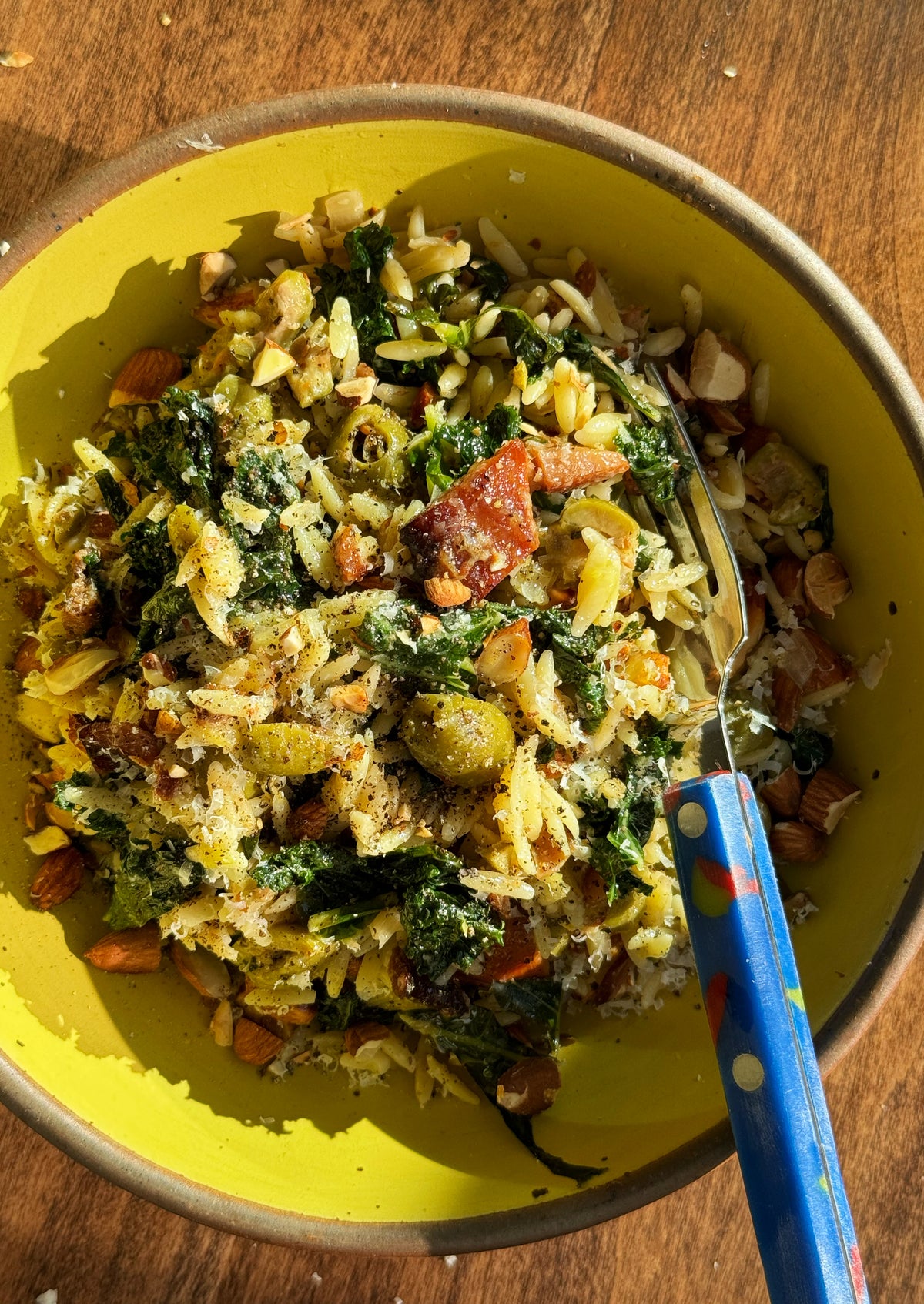Trout Orzo with Kale, Green Olives, and Parmesan Fishwife