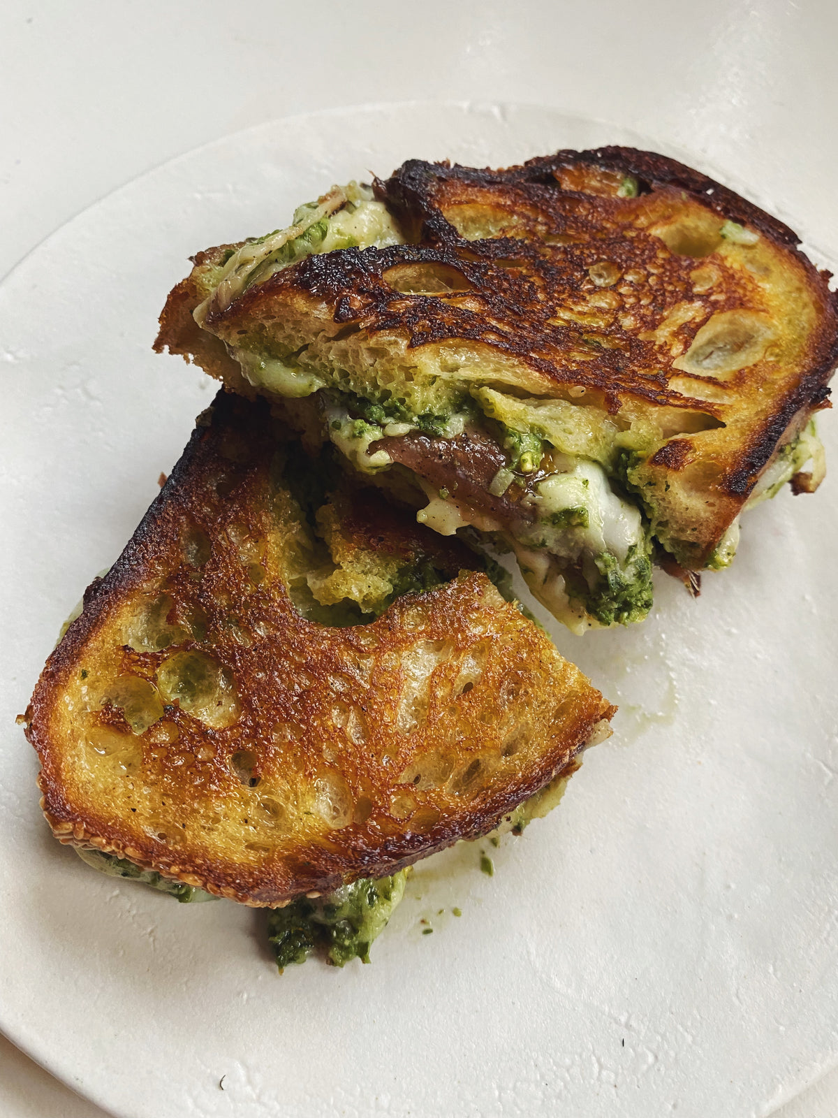 Anchovy, Mozzerella + Pesto Grilled Cheese Fishwife