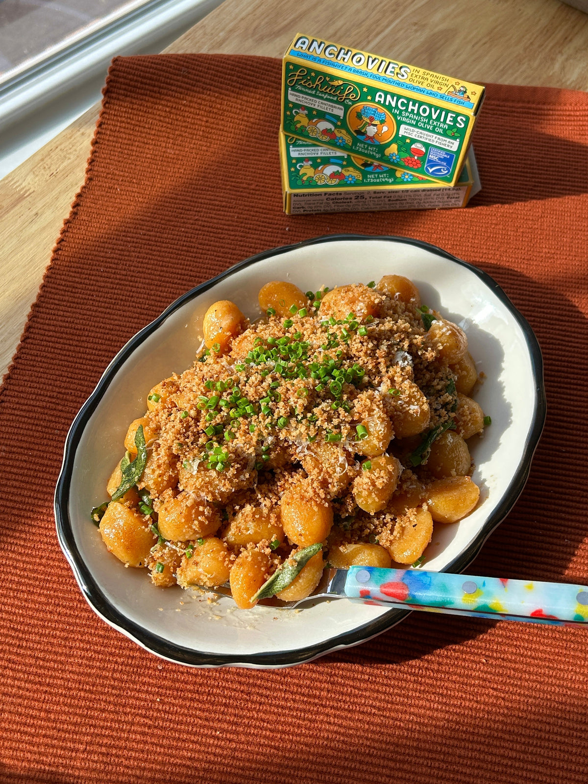 Pumpkin Gnocchi with Brown Butter Sage and Anchovy Breadcrumbs