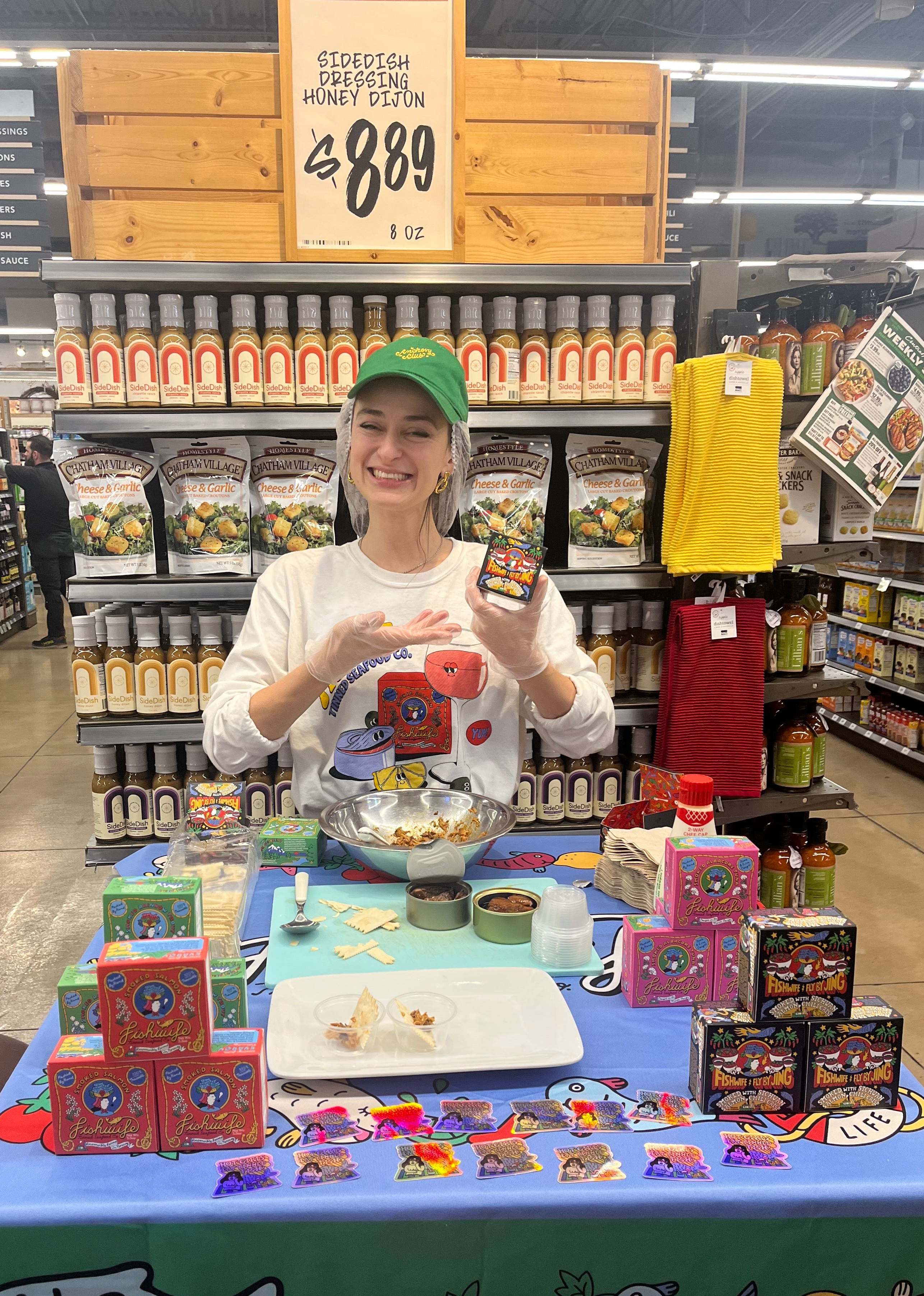 Fishwife presented in a grocery store.