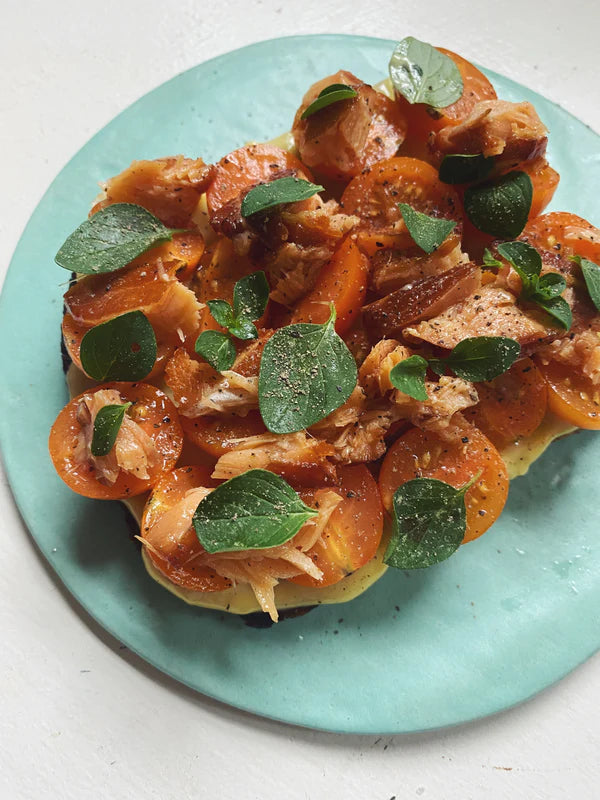 Cherry tomato and smoked salmon tartine