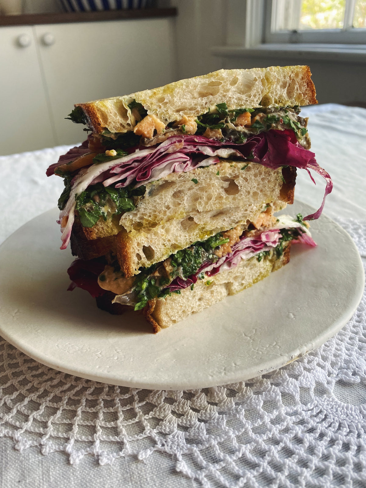 Smoked salmon, salsa verde, and radicchio sandwich Fishwife