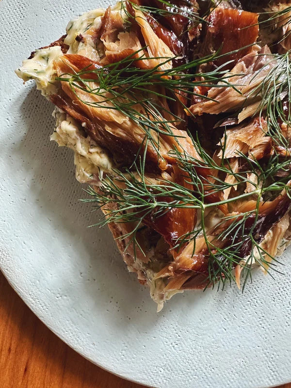 Smoked Mackerel Toast with Whipped Dill Shallot Butter