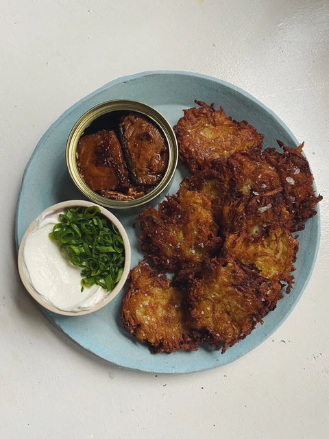 Chili Crisp Salmon Latkes with Scallions | Fishwife