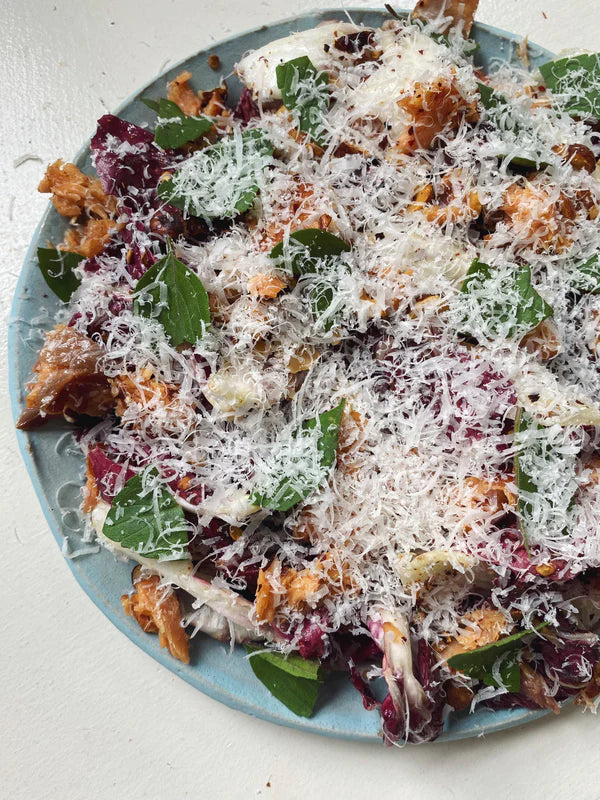 Radicchio, toasted hazelnut and smoked salmon salad