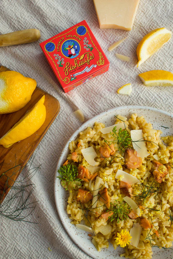 Lemony Smoked Salmon Risotto with Herby Broth