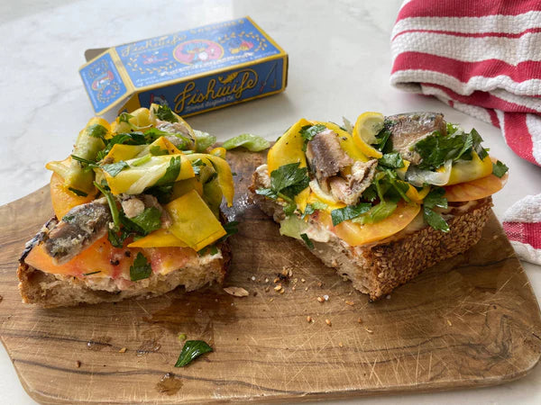Summer Squash Salad & Sardines on Toast